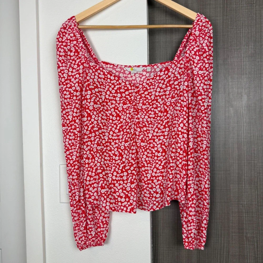 Boden Red Ditsy Floral Sweetheart Printed Square Neck Top‎ Blouse Size 6